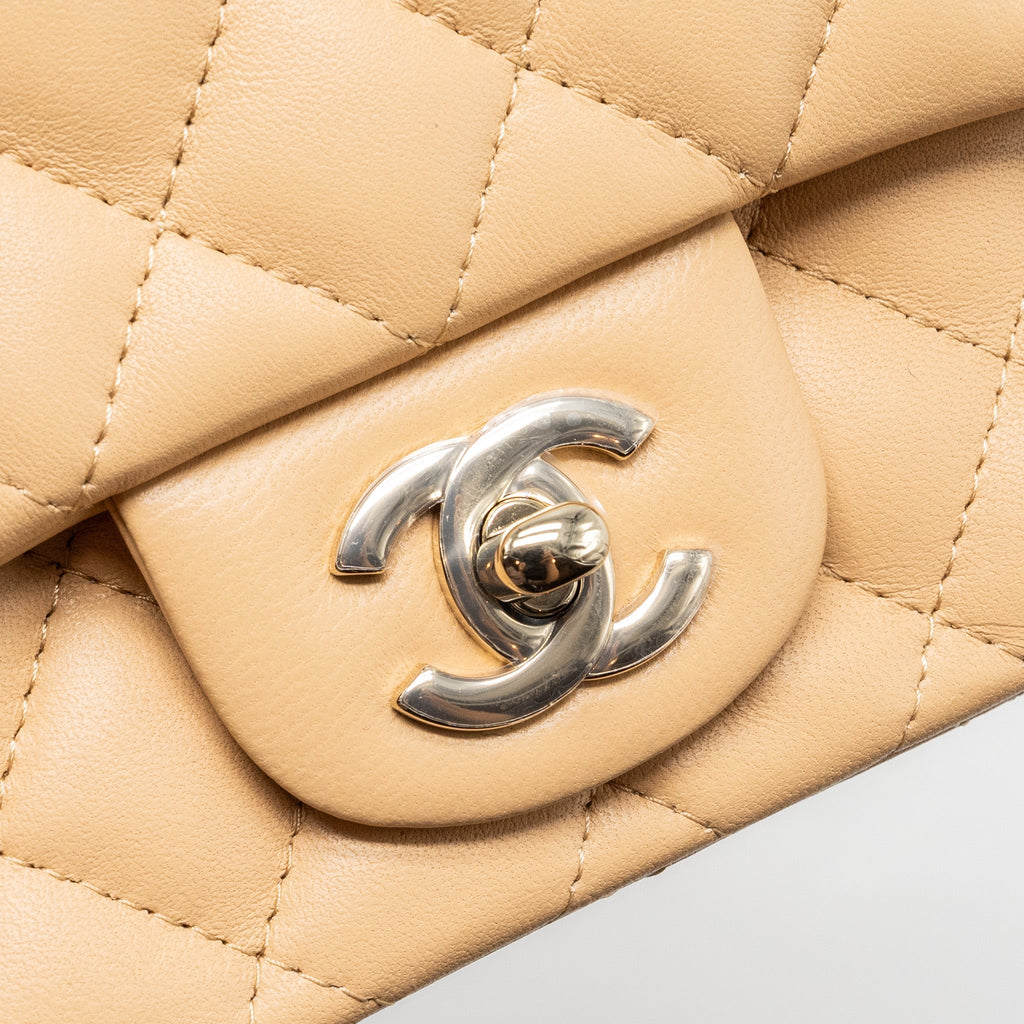 CHANEL 22C MINI SQUARE FLAP BAG LAMBSKIN BEIGE LGHW (MICROCHIP)