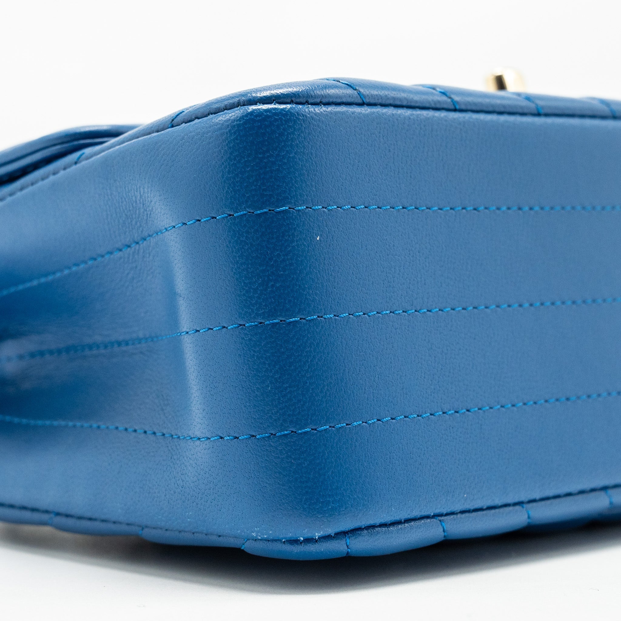 CHANEL MINI RECTANGULAR FLAP BAG CHEVRON LAMBSKIN BLUE LGHW