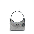 PRADA RE-EDITION 2000 CRYSTAL HOBO BAG NYLON/LEATHER BLACK SHW