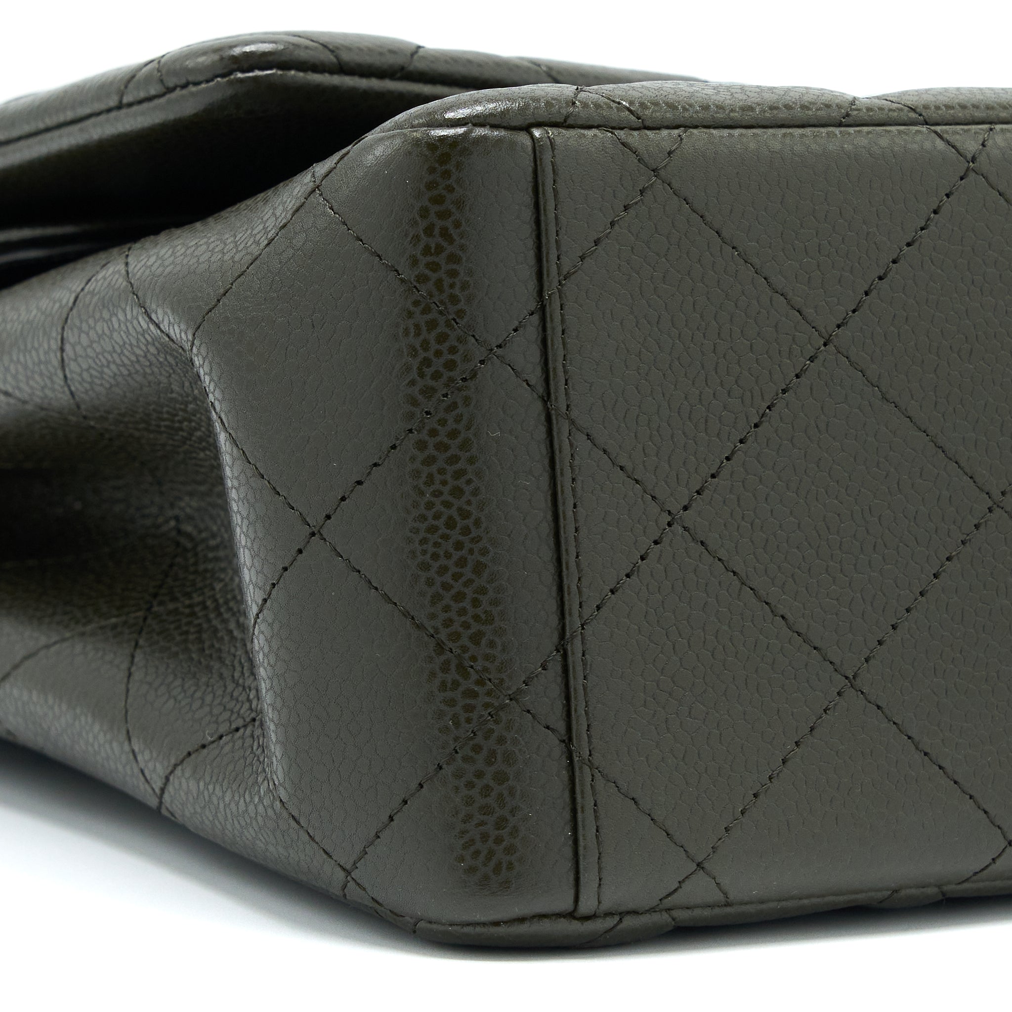 CHANEL MAXI CLASSIC DOUBLE FLAP BAG CAVIAR OLIVE GREEN BRUSHED GHW