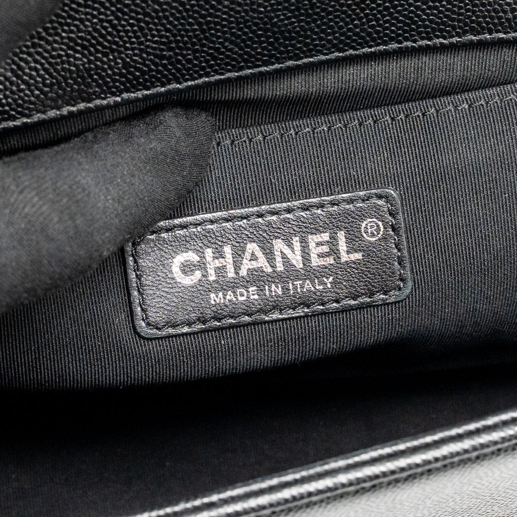 CHANEL MEDIUM BOY BAG CHEVRON CAVIAR BLACK RUTHENIUM SILVER HARDWARE