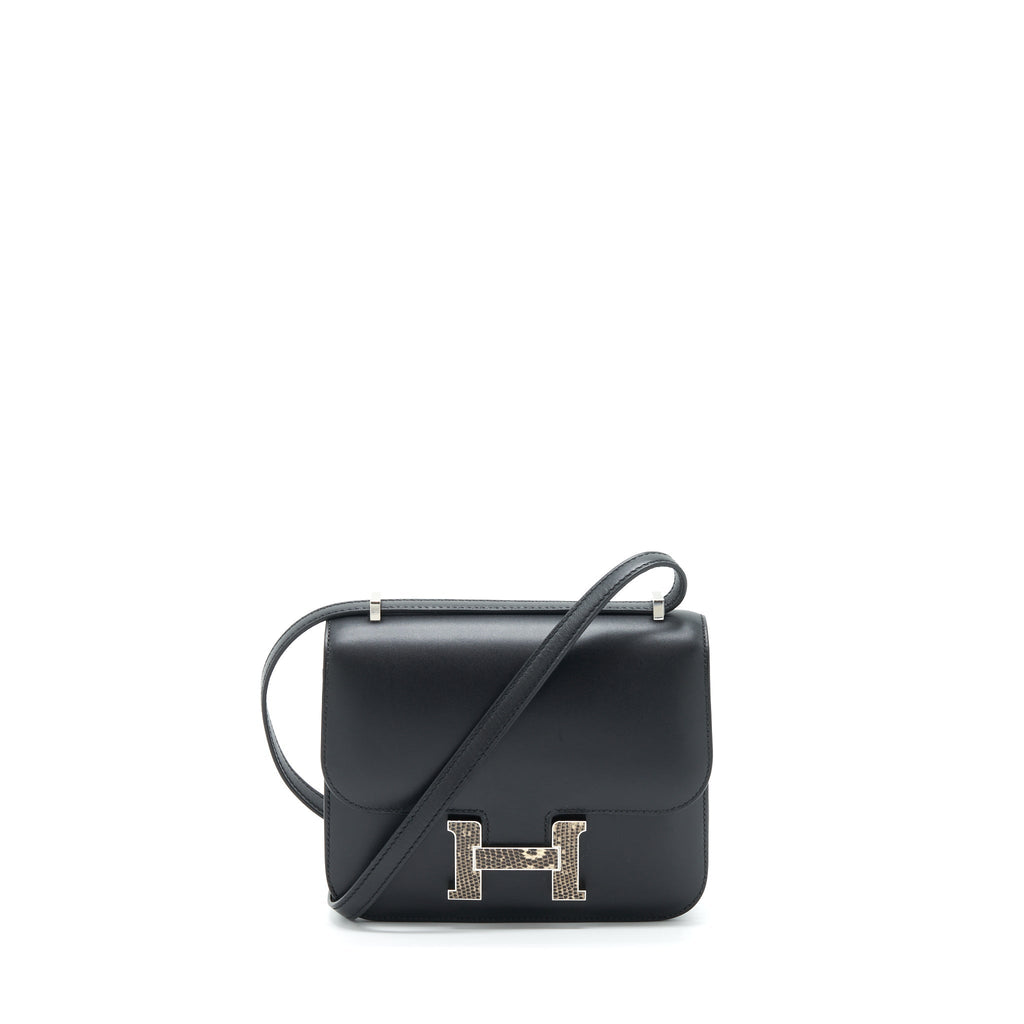 HERMES MINI CONSTANCE MONSTEUR LEATHER LIZARD BUCKLE BLACK / OMBRE SHW
