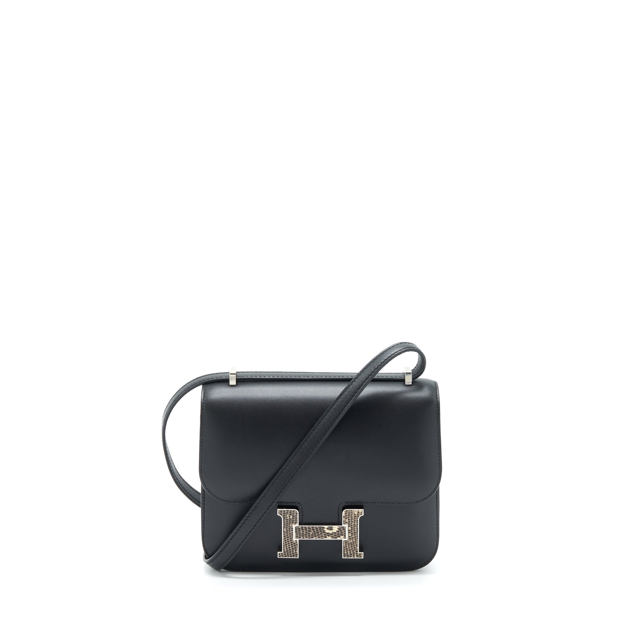 HERMES MINI CONSTANCE MONSTEUR LEATHER LIZARD BUCKLE BLACK / OMBRE SHW