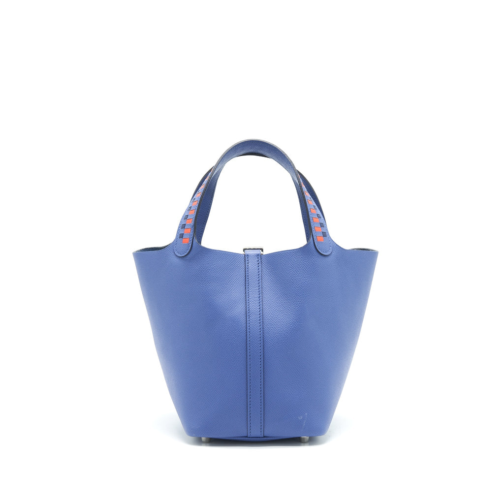 HERMES TRESSAGE DE CUIR PICOTIN 18 LOCK BAG EPSOM BLUE BRIGHTON SHW