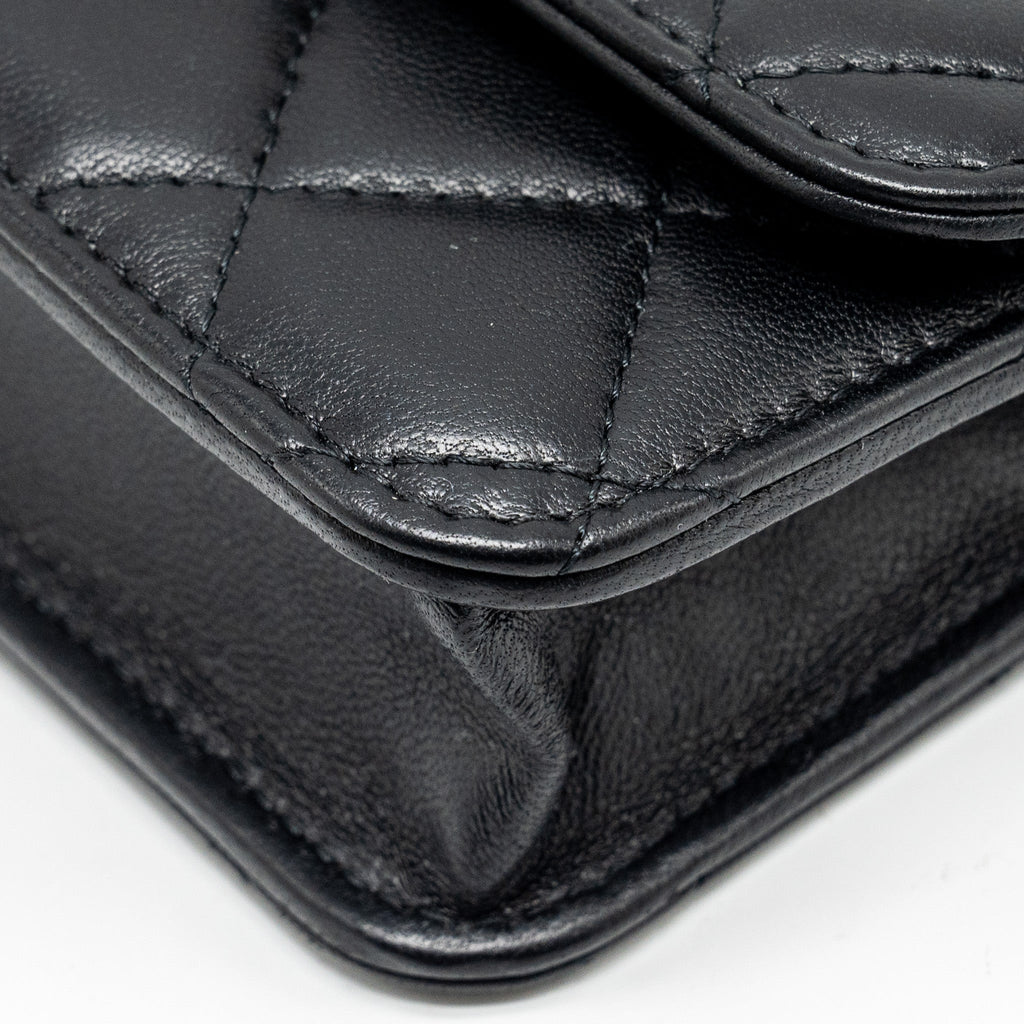 CHANEL PEARL CRUSH MINI FLAP WALLET WITH CHAIN LAMBSKIN BLACK GHW (MICROCHIP)