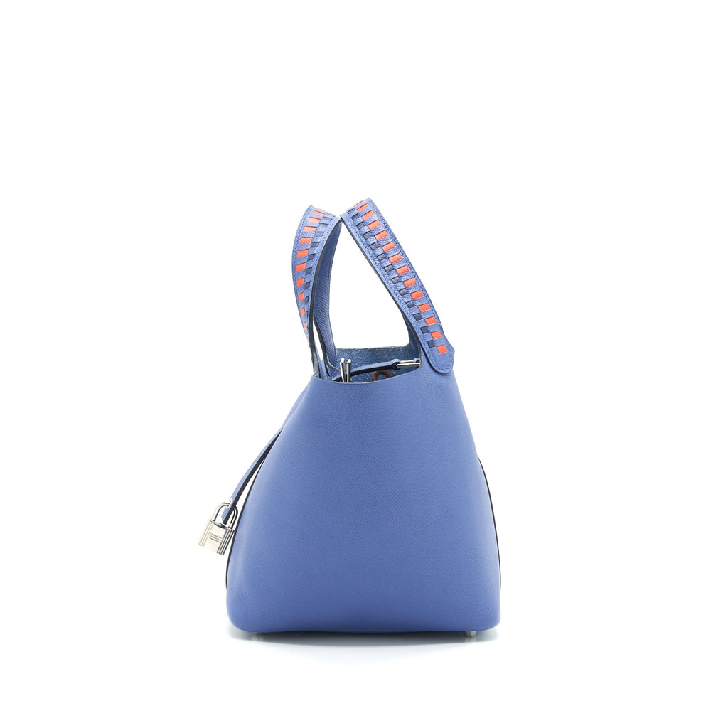 HERMES TRESSAGE DE CUIR PICOTIN 18 LOCK BAG EPSOM BLUE BRIGHTON SHW