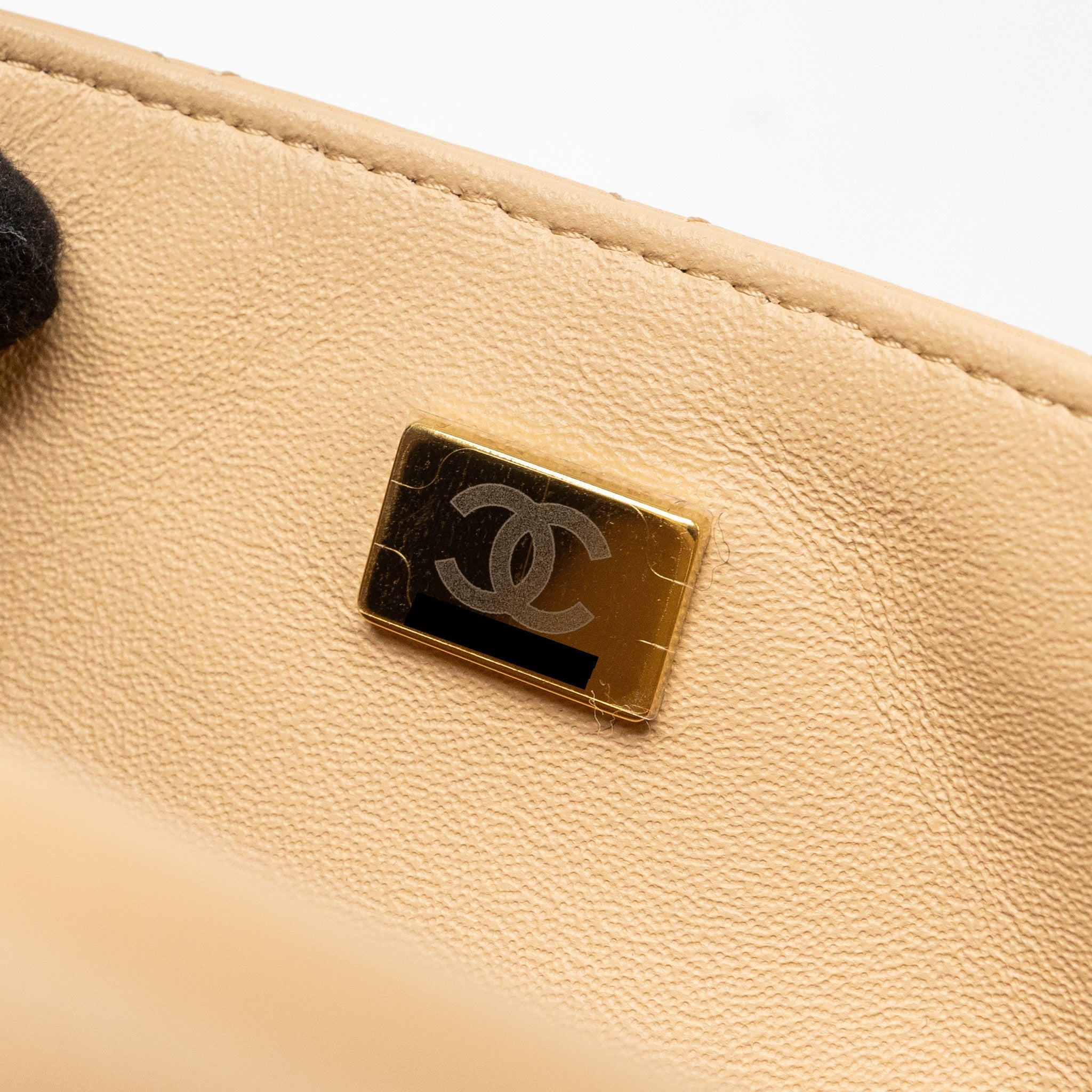 CHANEL 22C MINI SQUARE FLAP BAG LAMBSKIN BEIGE LGHW (MICROCHIP)