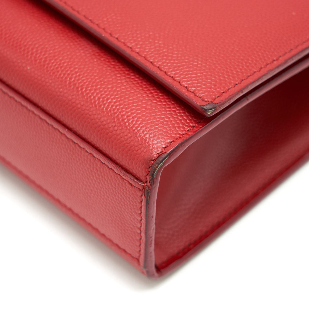 SAINT LAURENT /YSL GRAINED CALFSKIN MEDIUM KATE BAG RED GHW