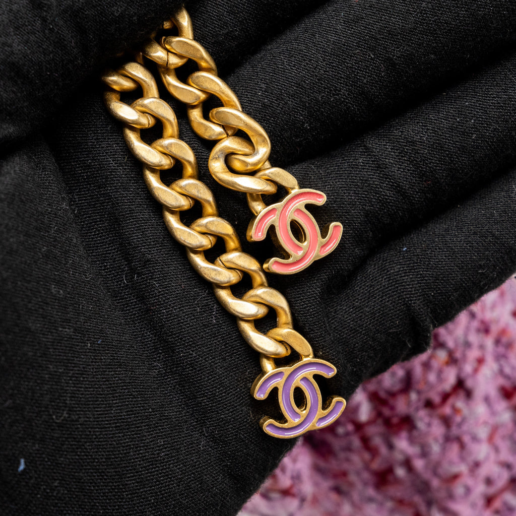 CHANEL 22P MINI SQUARE FLAP BAG TWEED PINK GHW (MICROCHIP)