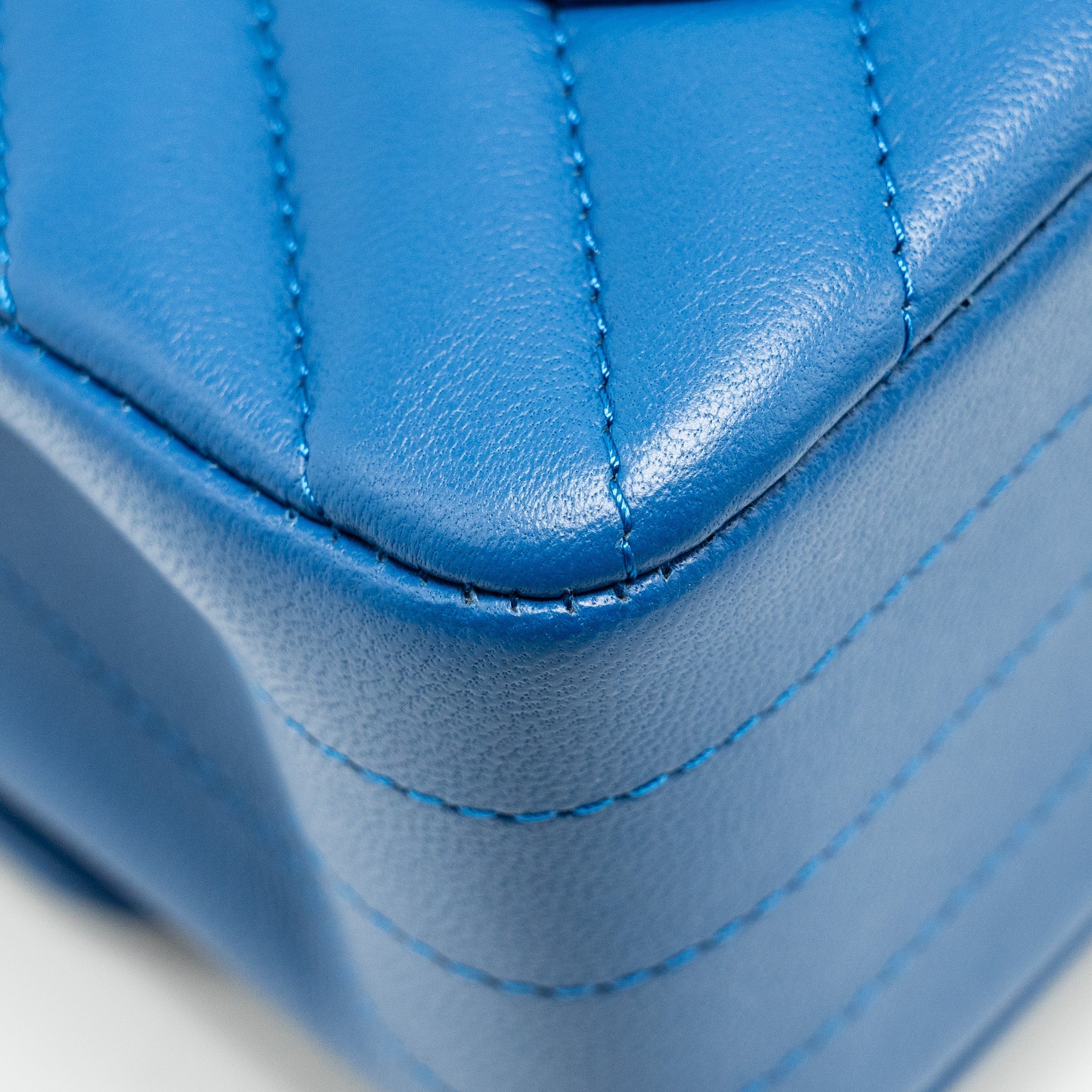 CHANEL MINI RECTANGULAR FLAP BAG CHEVRON LAMBSKIN BLUE LGHW