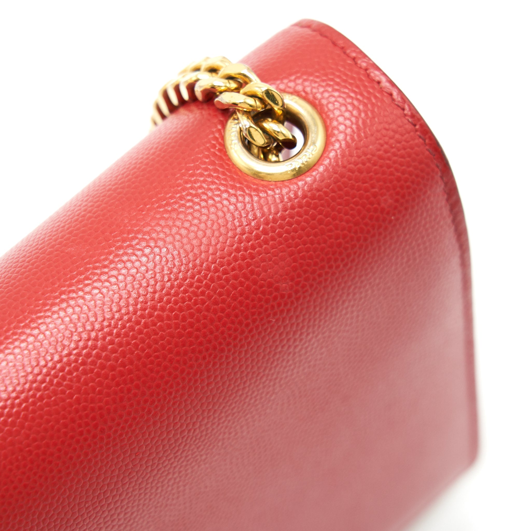 SAINT LAURENT /YSL GRAINED CALFSKIN MEDIUM KATE BAG RED GHW