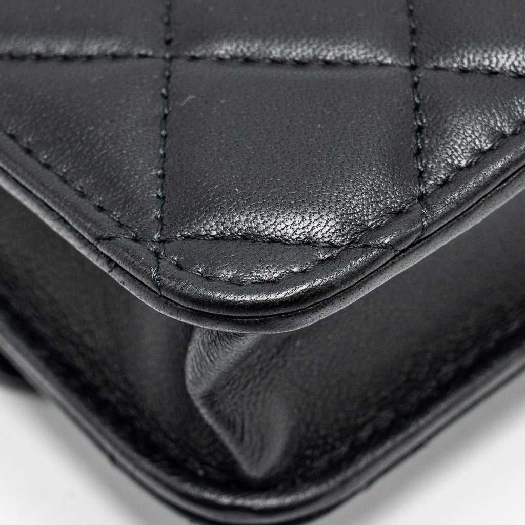 CHANEL PEARL CRUSH MINI FLAP WALLET WITH CHAIN LAMBSKIN BLACK GHW (MICROCHIP)
