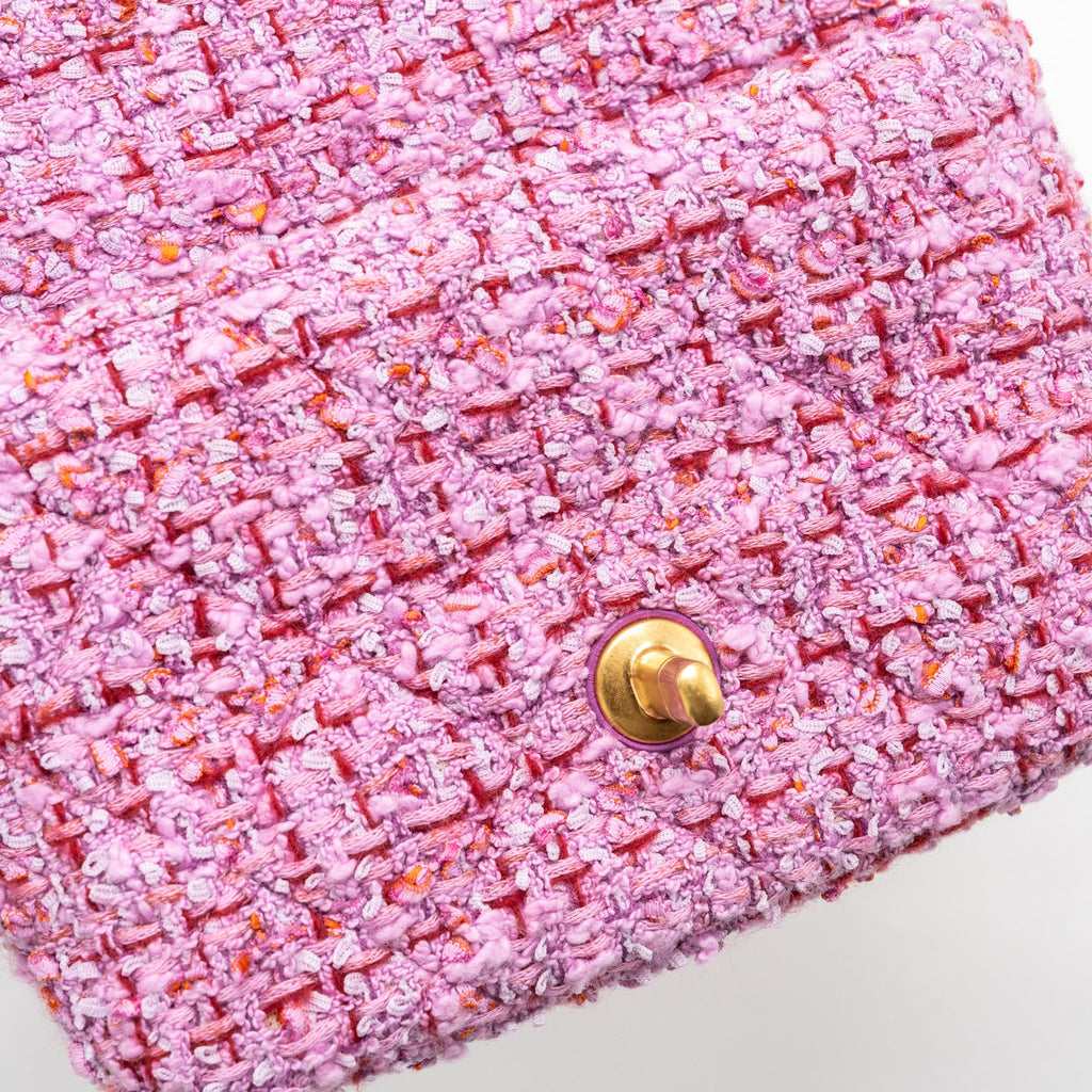 CHANEL 22P MINI SQUARE FLAP BAG TWEED PINK GHW (MICROCHIP)