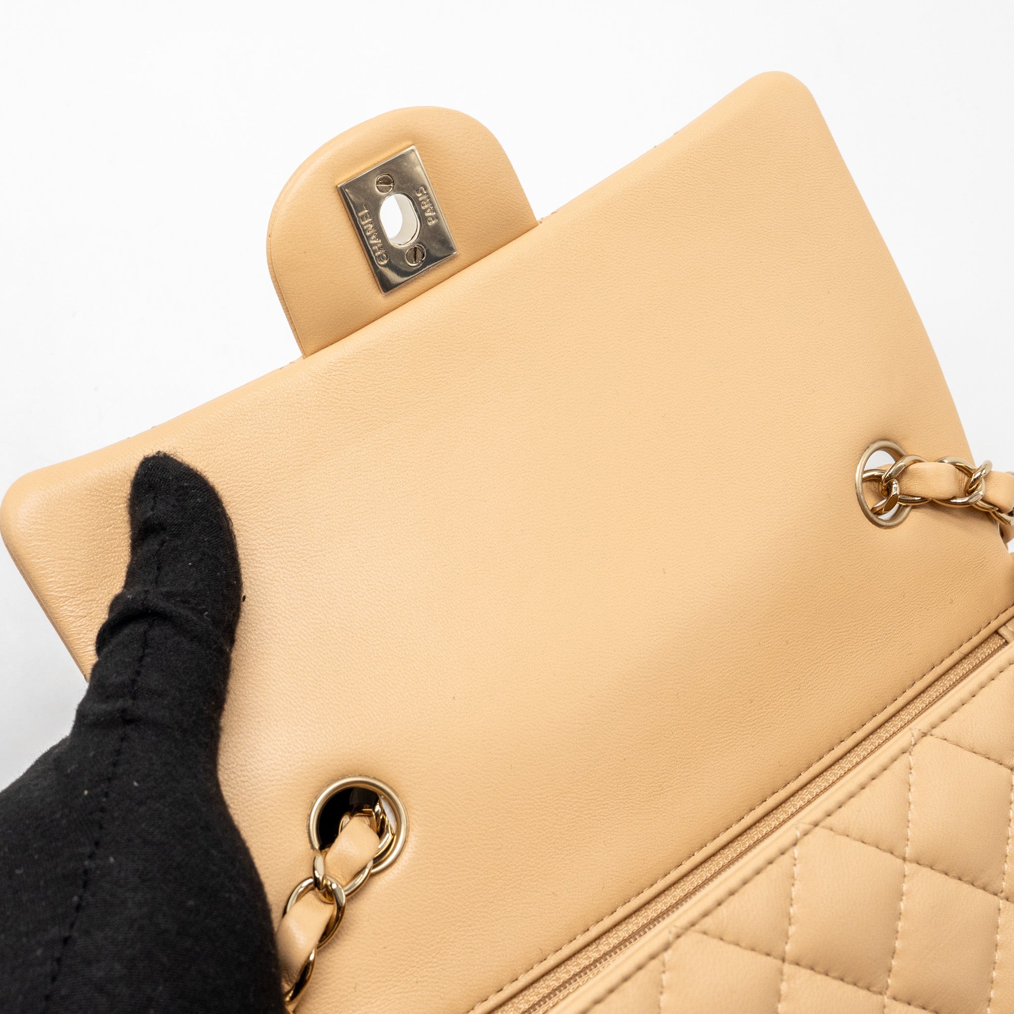 CHANEL 22C MINI RECTANGULAR FLAP BAG LAMBSKIN BEIGE LGHW (MICROCHIP)