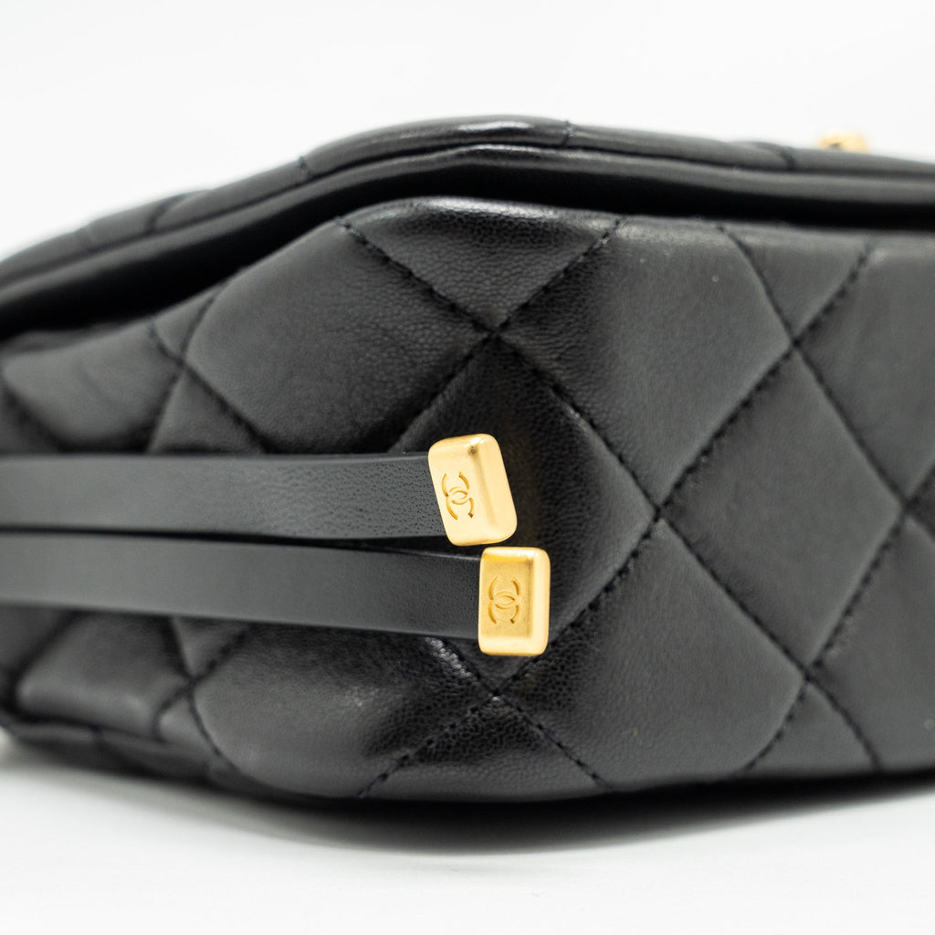 CHANEL 23B DETAIL CHAINS QUILTED FLAP BAG LAMBSKIN BLACK GHW(MICROCHIP)