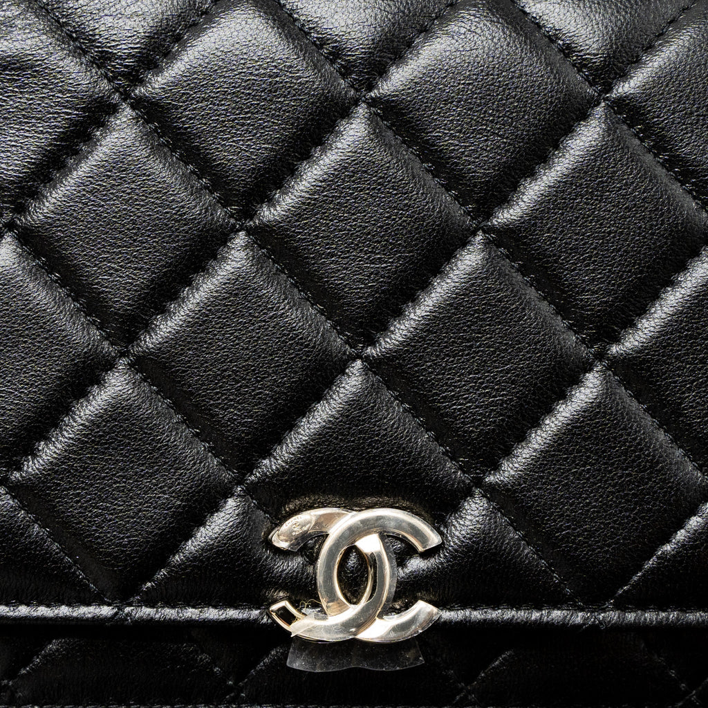 CHANEL LEATHER TOP HANDLE WALLET ON CHAIN LAMBSKIN BLACK LGHW (MICROCHIP)