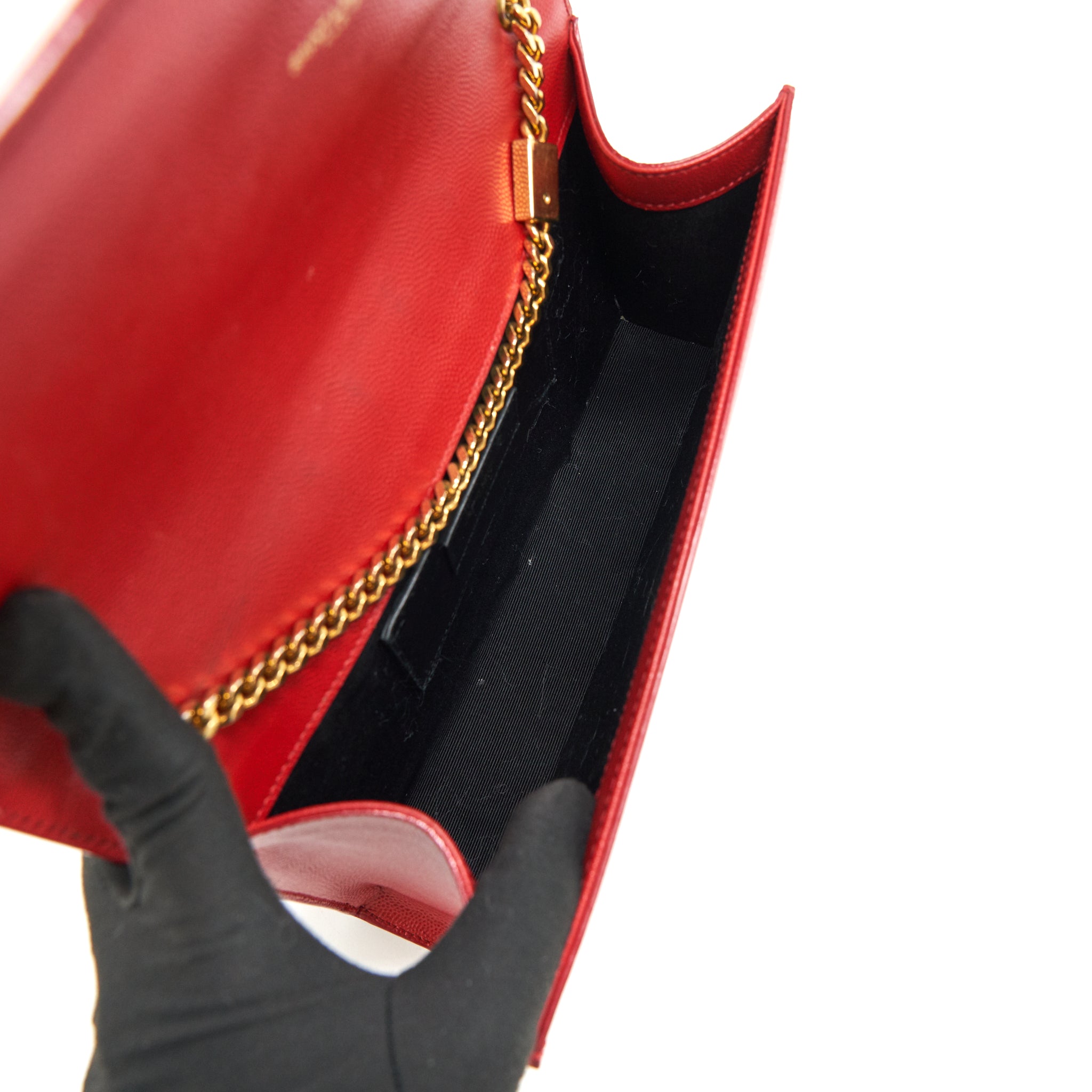 SAINT LAURENT /YSL GRAINED CALFSKIN MEDIUM KATE BAG RED GHW