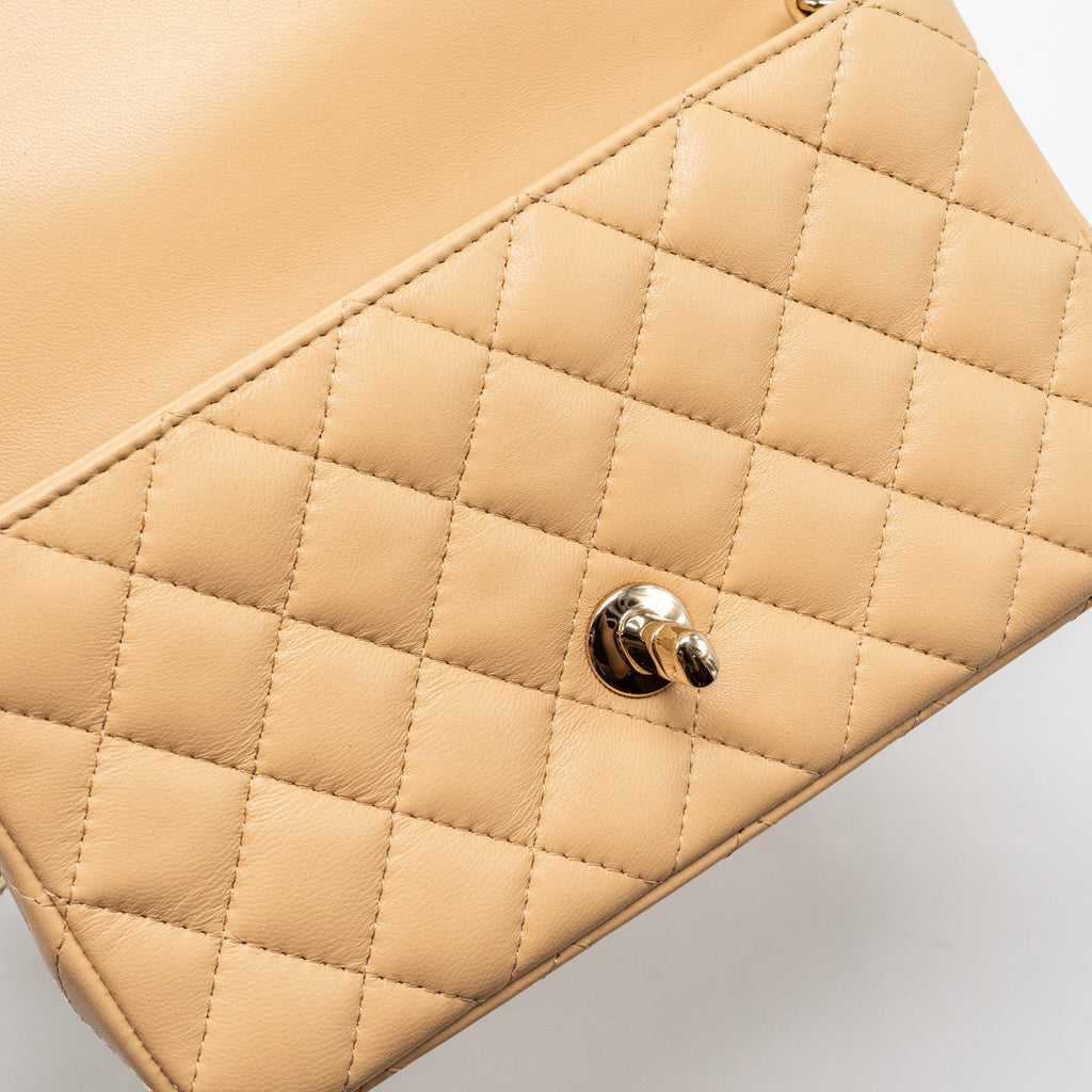 CHANEL 22C MINI RECTANGULAR FLAP BAG LAMBSKIN BEIGE LGHW (MICROCHIP)