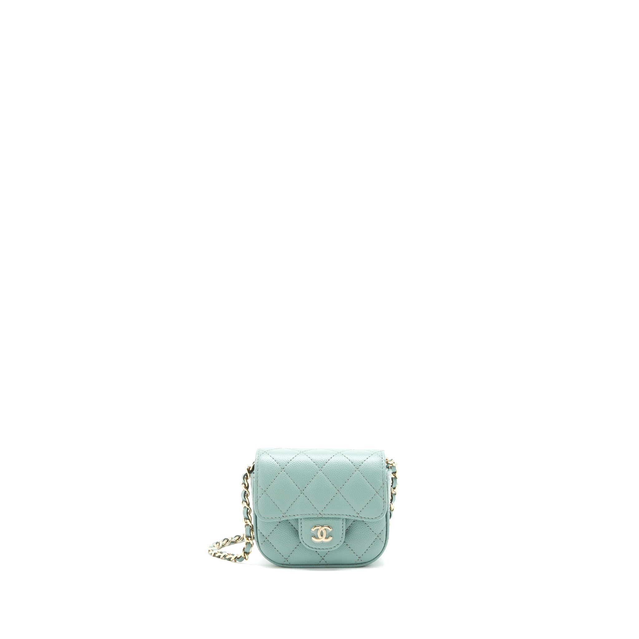 CHANEL MINI FLAP VANITY WITH CHAIN CAVIAR GREYISH GREEN LGHW