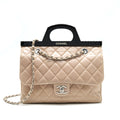 CHANEL TOP HANDLE FLAP BAG WITH CHAIN BEIGE/ BLACK SERIAL20