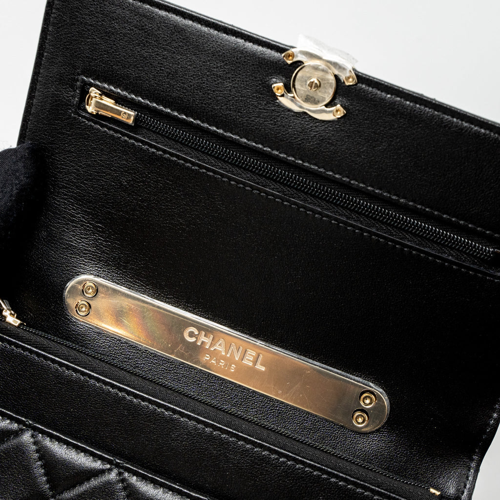 CHANEL LEATHER TOP HANDLE WALLET ON CHAIN LAMBSKIN BLACK LGHW (MICROCHIP)