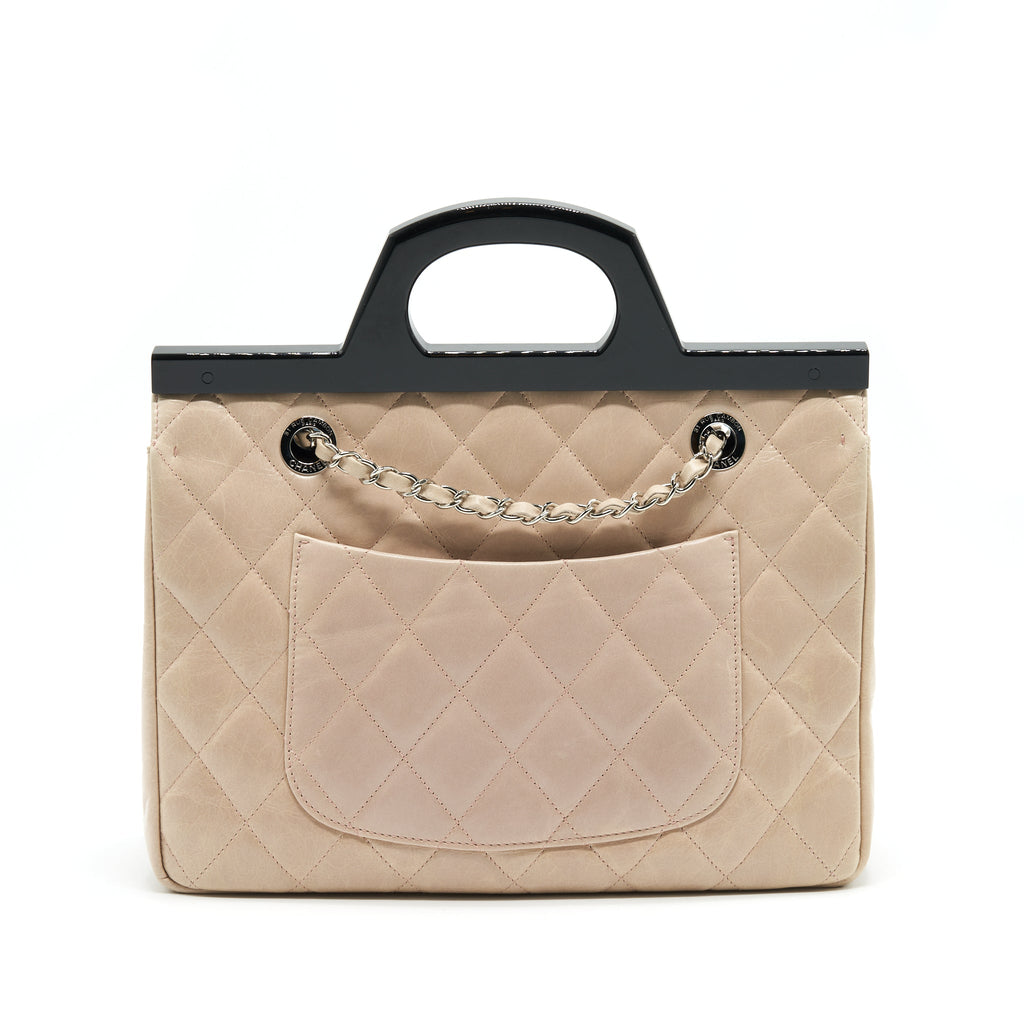 CHANEL TOP HANDLE FLAP BAG WITH CHAIN BEIGE/ BLACK SERIAL20