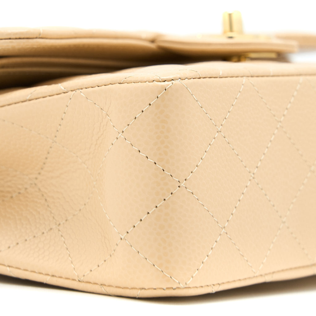 CHANEL SMALL CLASSIC DOUBLE FLAP BAG CAVIAR BEIGE GHW(MICROCHIP)