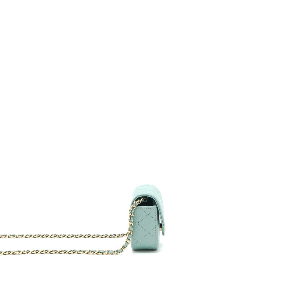 CHANEL MINI FLAP VANITY WITH CHAIN CAVIAR GREYISH GREEN LGHW