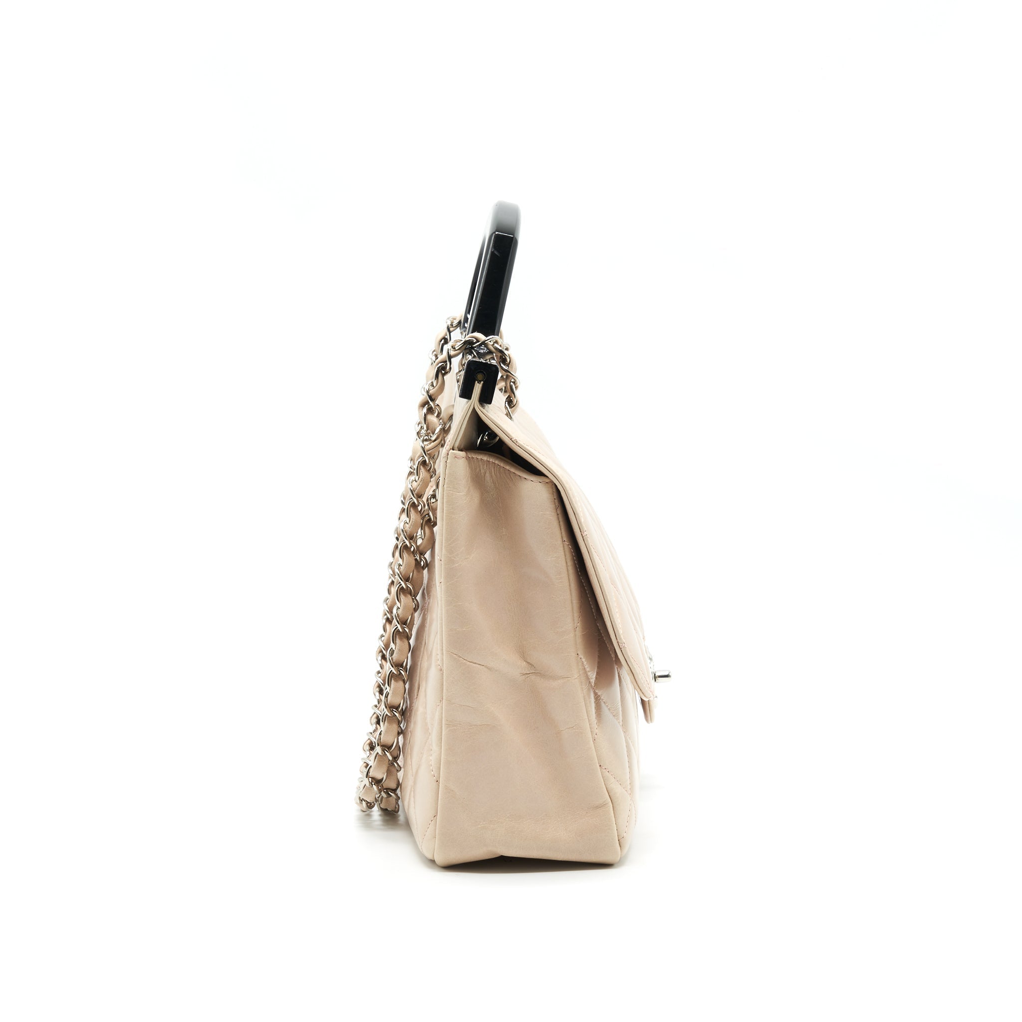 CHANEL TOP HANDLE FLAP BAG WITH CHAIN BEIGE/ BLACK SERIAL20