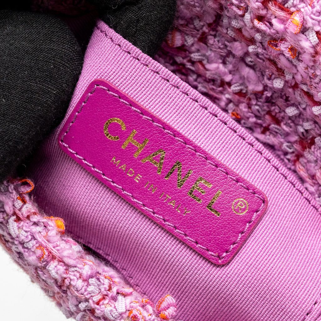 CHANEL 22P MINI SQUARE FLAP BAG TWEED PINK GHW (MICROCHIP)
