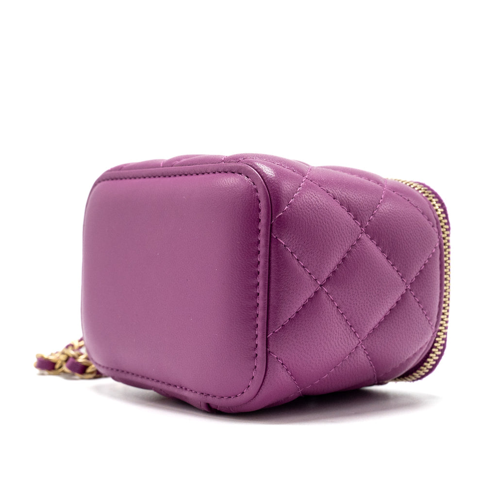 CHANEL PEARL CRUSH MINI VANITY WITH CHAIN LAMBSKIN PURPLE GHW