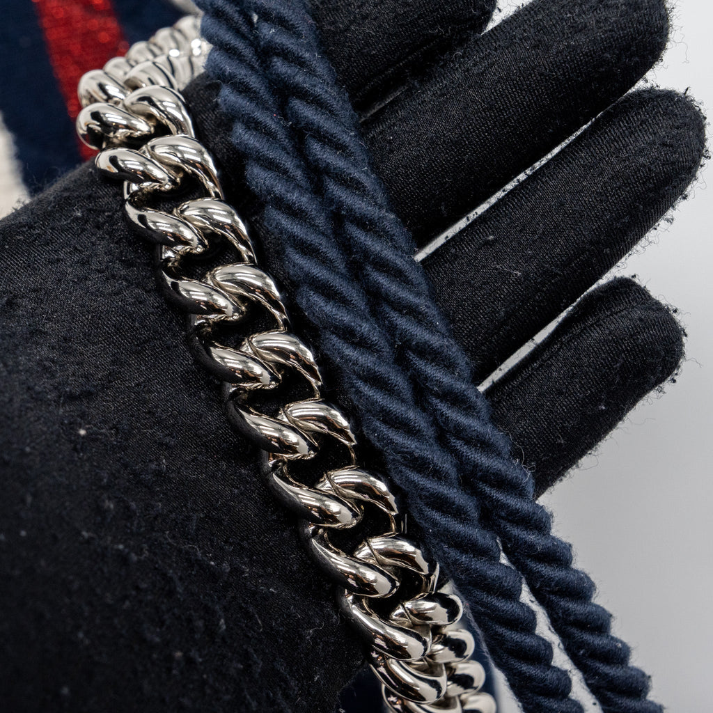 CHANEL QUILTED FLAP BAG FABRIC MULTICOLOUR BLUE / RED / WHITE SHW