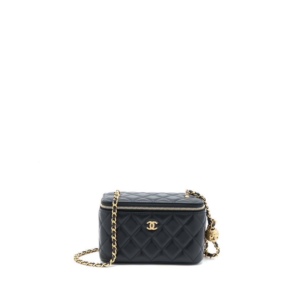CHANEL 22A PEARL CRUSH LONG VANITY WITH CHAIN LAMBSKIN BLACK BRUSHED GHW (MICROCHIP)
