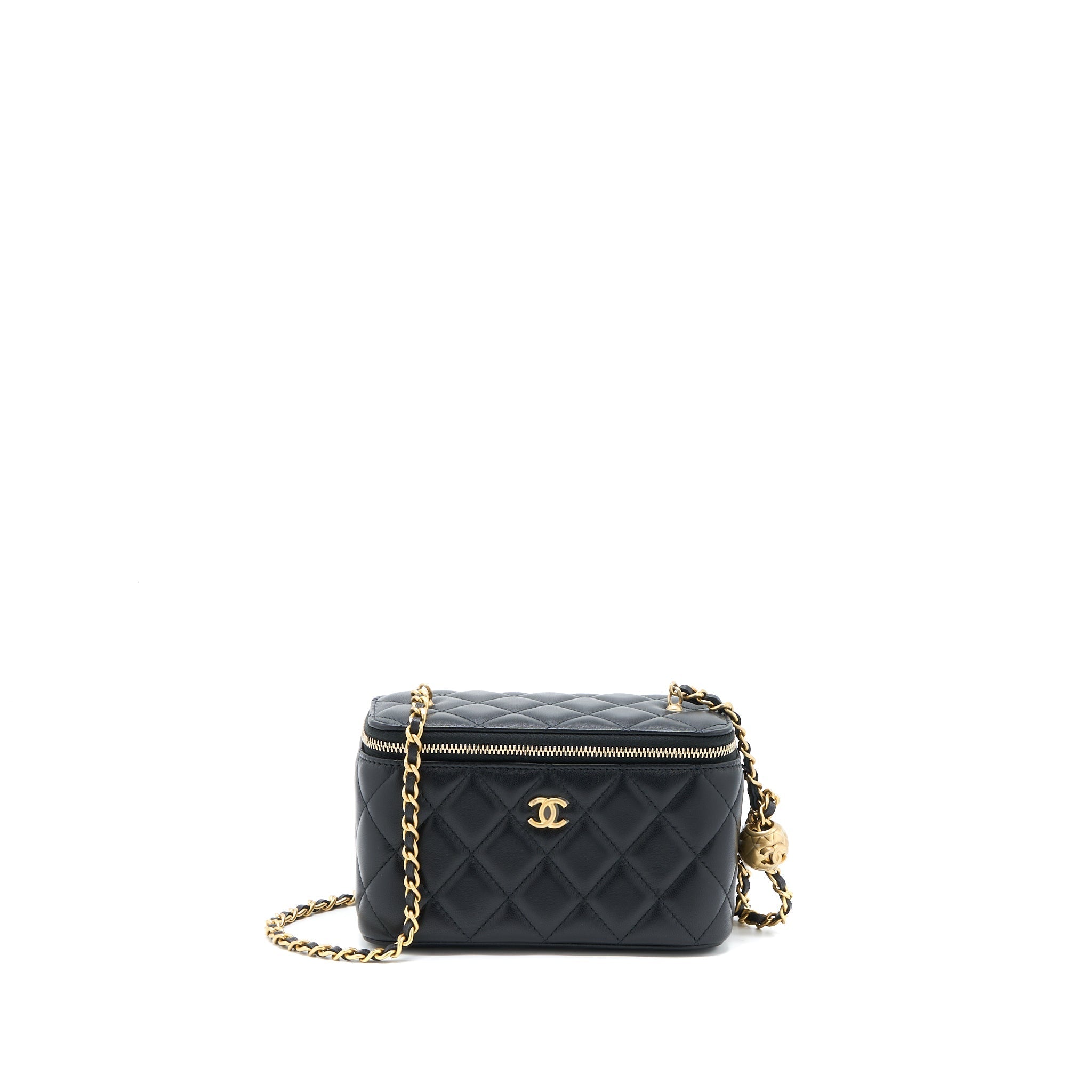 CHANEL 22A PEARL CRUSH LONG VANITY WITH CHAIN LAMBSKIN BLACK BRUSHED GHW (MICROCHIP)