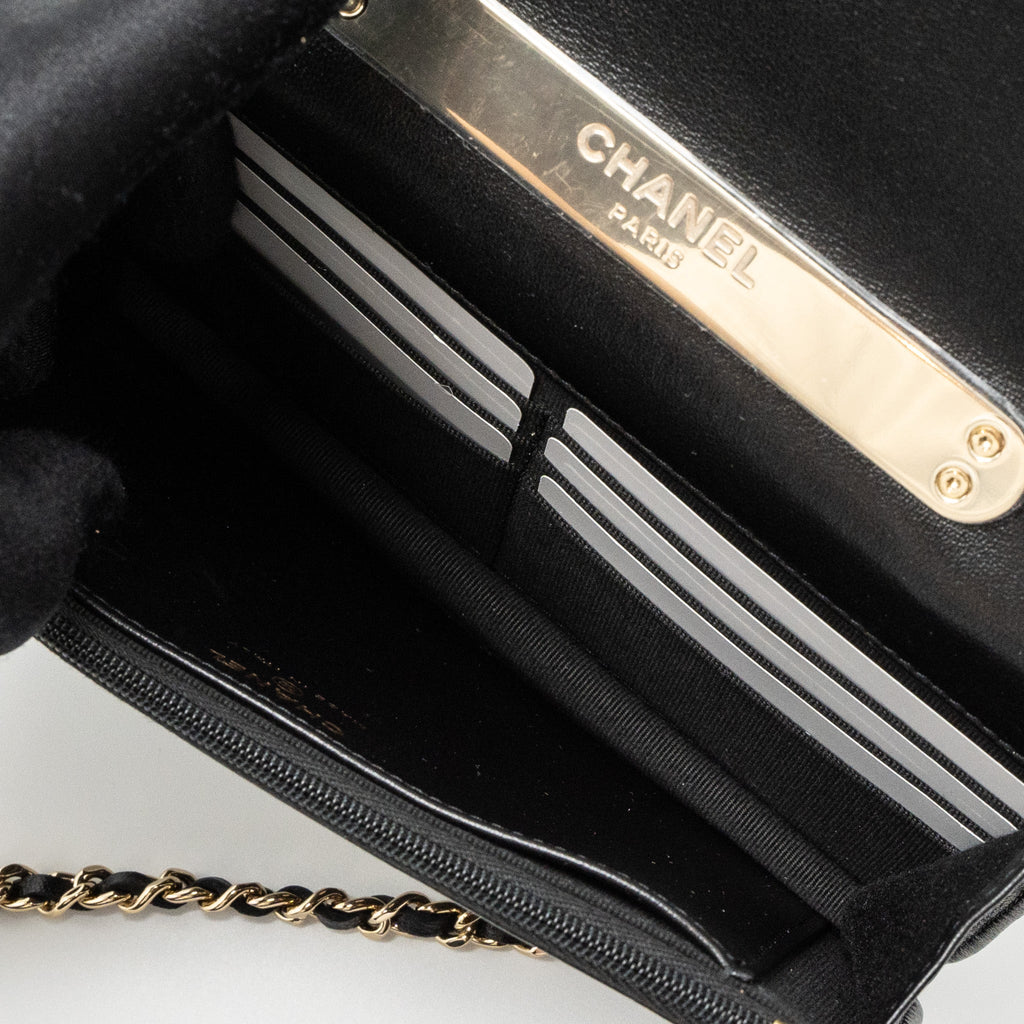 CHANEL LEATHER TOP HANDLE WALLET ON CHAIN LAMBSKIN BLACK LGHW (MICROCHIP)