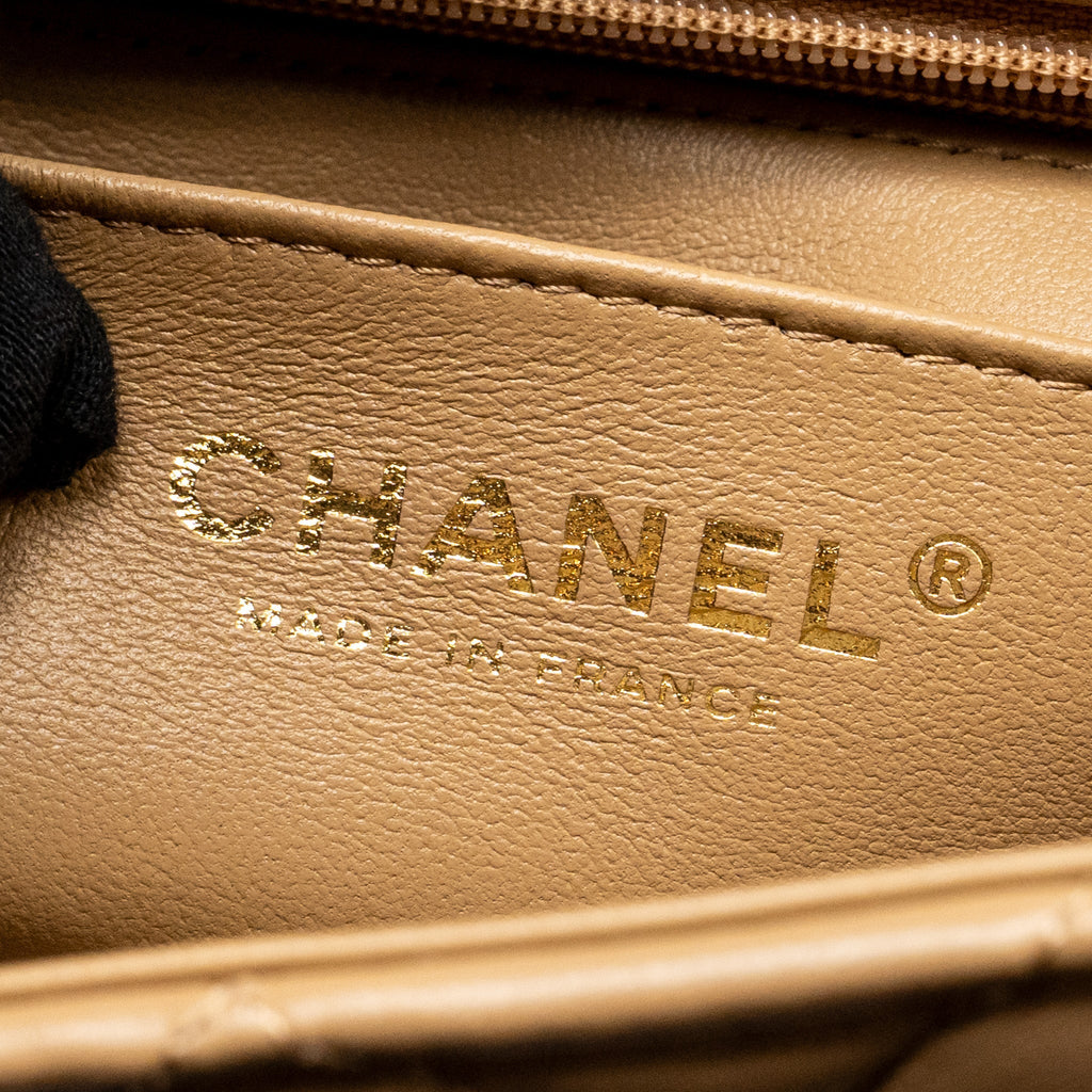 CHANEL TOP HANDLE MINI RECTANGULAR LAMBSKIN DARK BEIGE GHW (MICROCHIP)