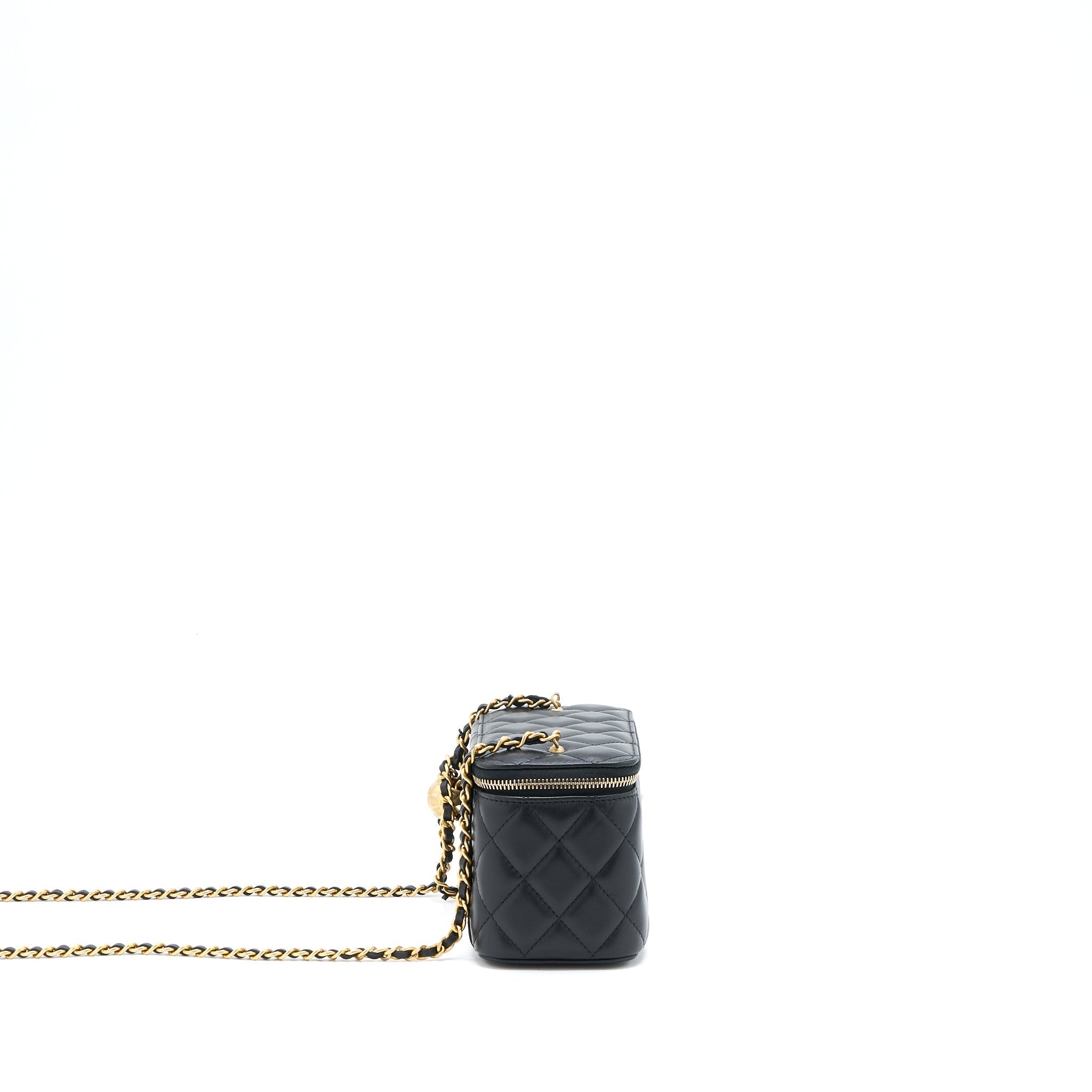 CHANEL 22A PEARL CRUSH LONG VANITY WITH CHAIN LAMBSKIN BLACK BRUSHED GHW (MICROCHIP)