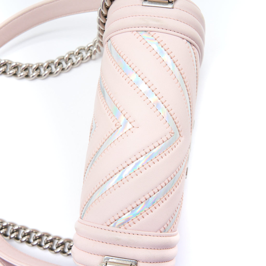 CHANEL CHEVRON SMALL BOY BAG LIMITED EDITION LAMBSKIN LIGHT PINK SHW