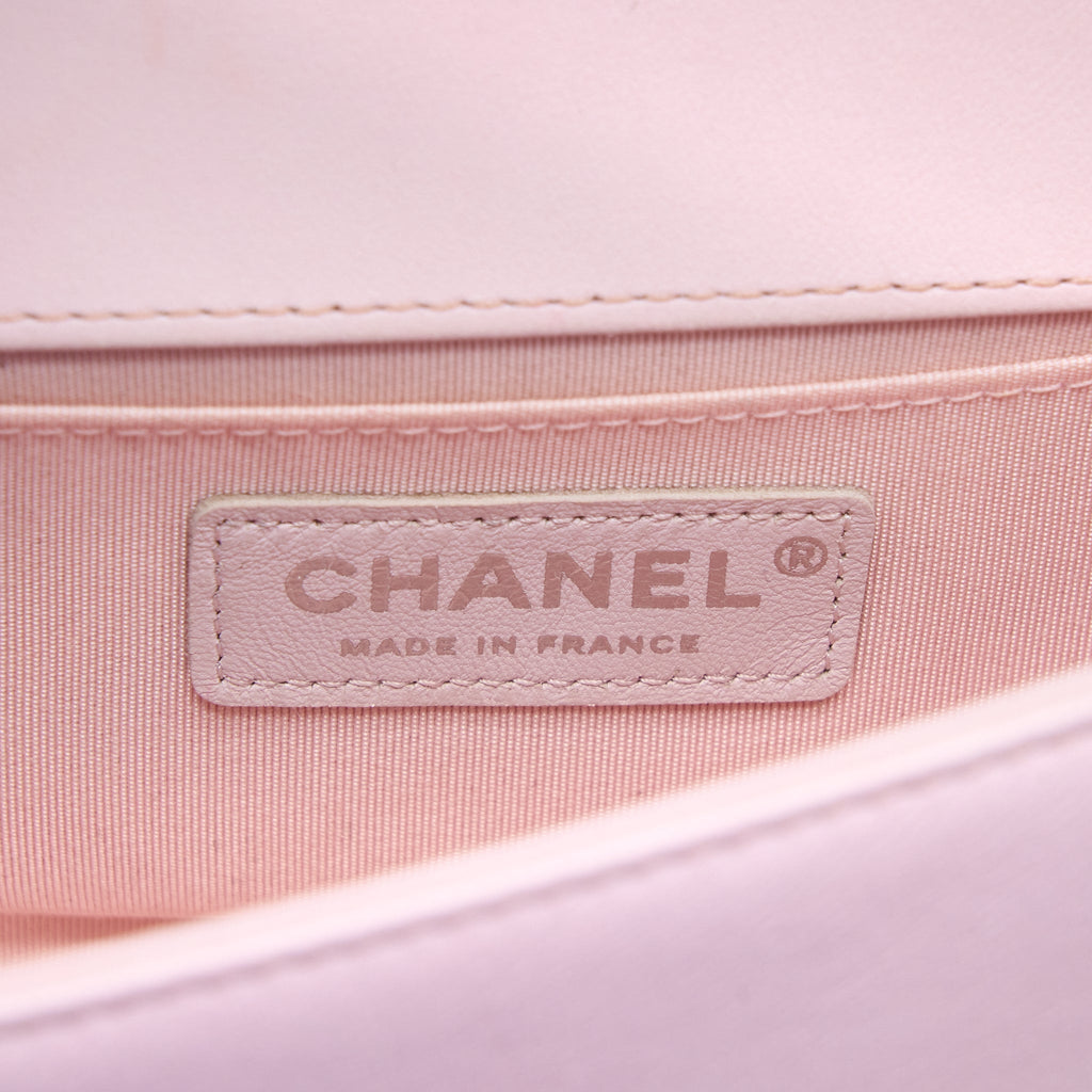 CHANEL CHEVRON SMALL BOY BAG LIMITED EDITION LAMBSKIN LIGHT PINK SHW