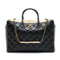 CHANEL CALFSKIN LEATHER SHOPPING BAG BLACK/BEIGE