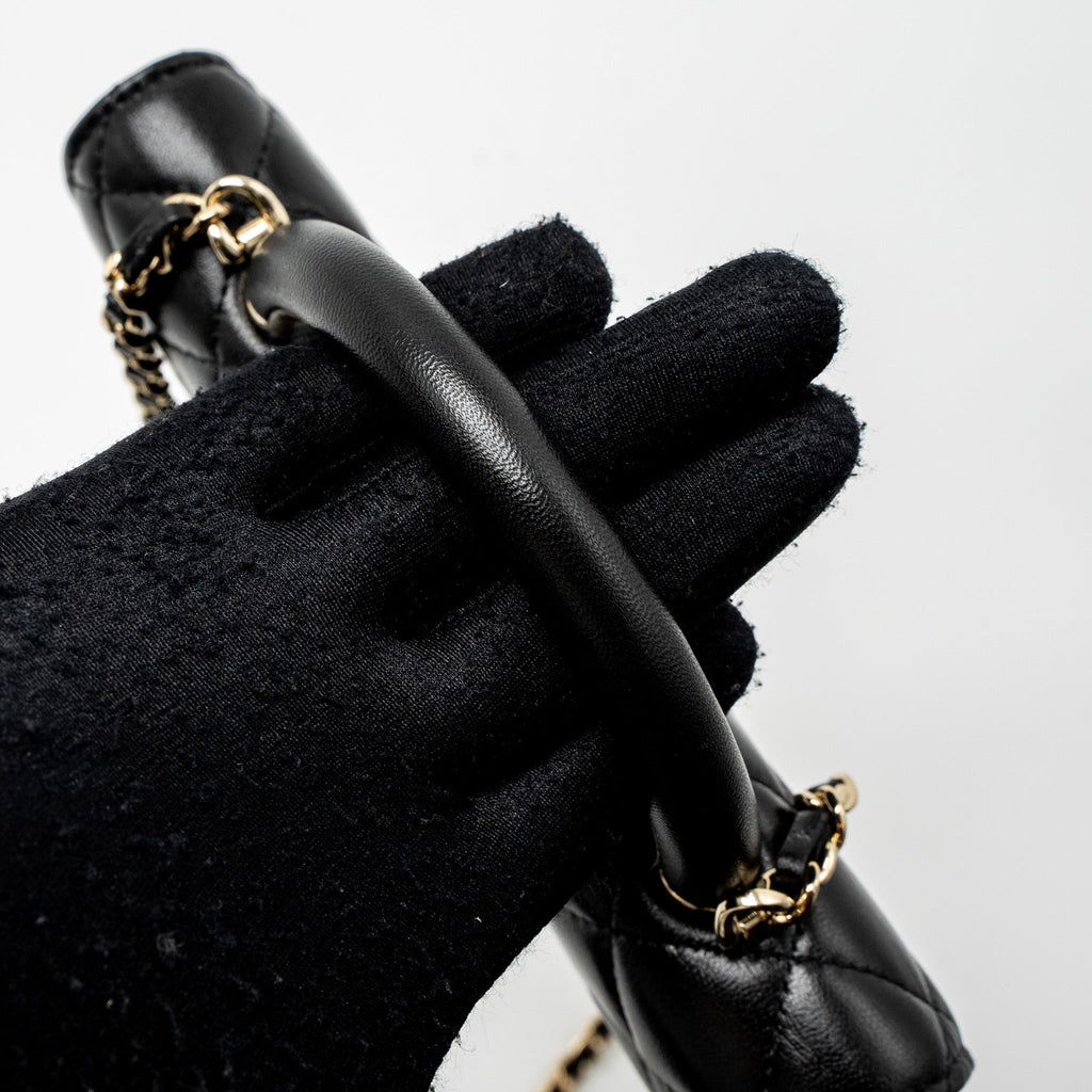 CHANEL LEATHER TOP HANDLE WALLET ON CHAIN LAMBSKIN BLACK LGHW (MICROCHIP)