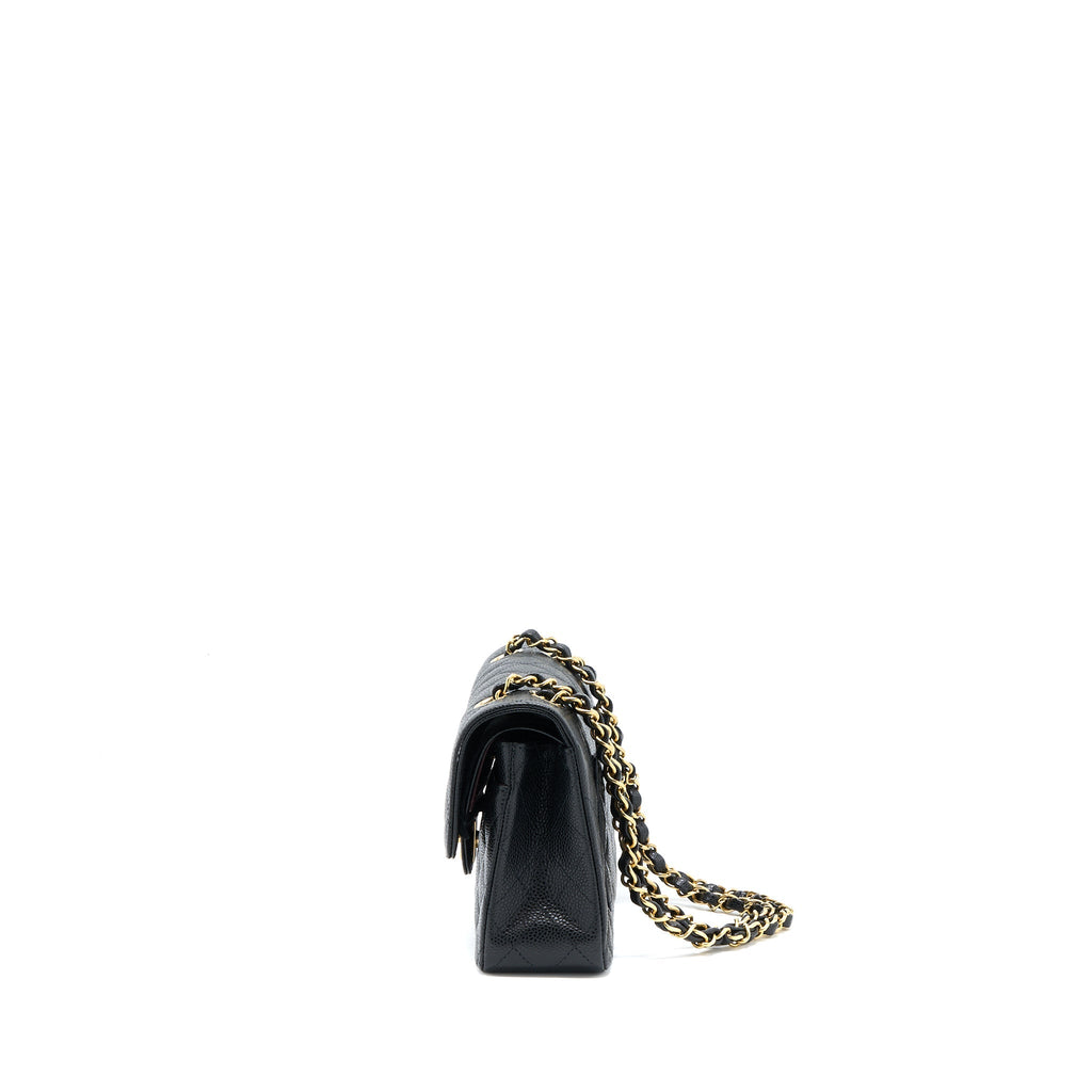 CHANEL SMALL CLASSIC DOUBLE FLAP BAG CAVIAR BLACK GHW (MICROCHIP)