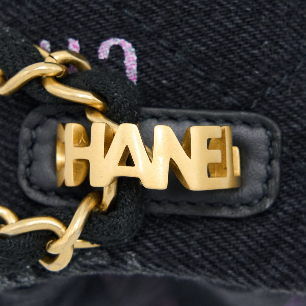 CHANEL 22P BLACK DENIM FLAP BAG BRUSHED GHW(MICROCHIP)