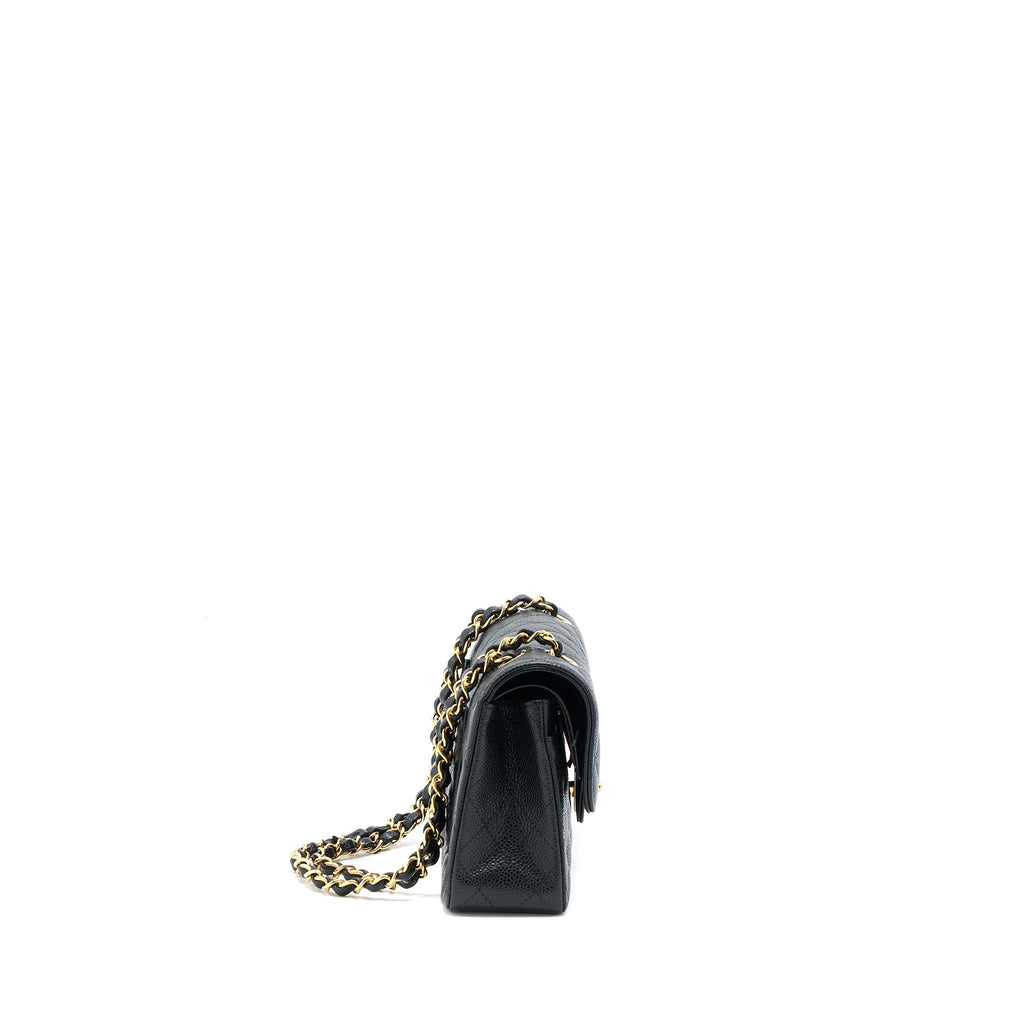 CHANEL SMALL CLASSIC DOUBLE FLAP BAG CAVIAR BLACK GHW (MICROCHIP)