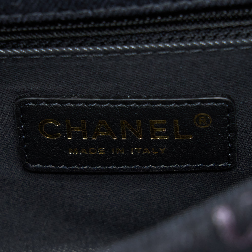 CHANEL 22P BLACK DENIM FLAP BAG BRUSHED GHW(MICROCHIP)
