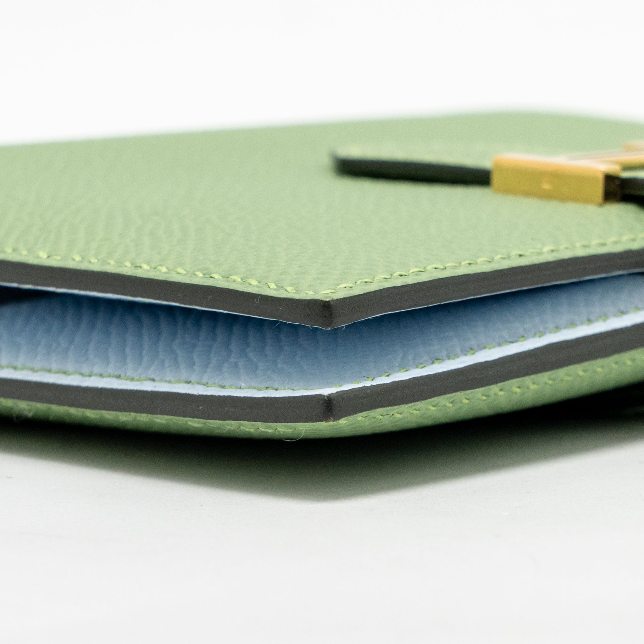 HERMES BEARN COMPACT VERSO WALLET EPSOM VERT CRIQUET/BLEU BRUME GHW