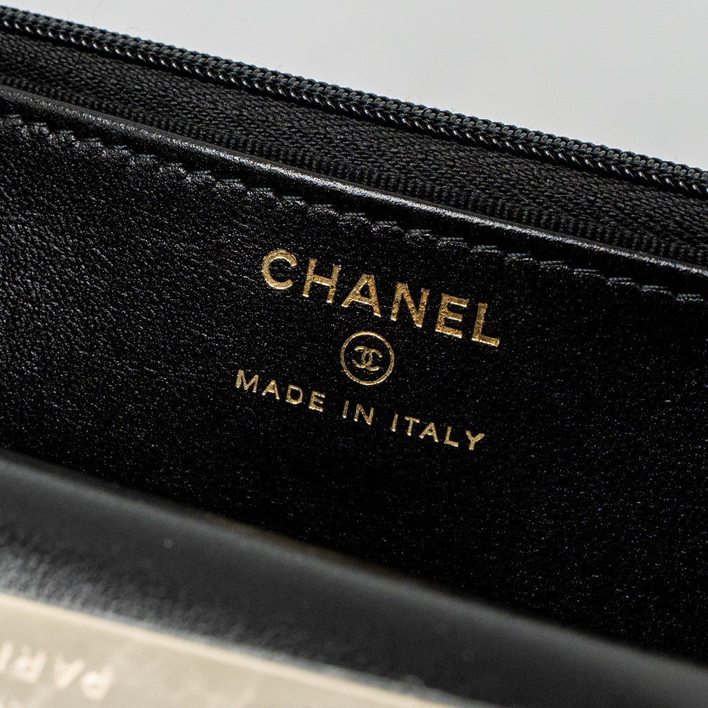 CHANEL LEATHER TOP HANDLE WALLET ON CHAIN LAMBSKIN BLACK LGHW (MICROCHIP)