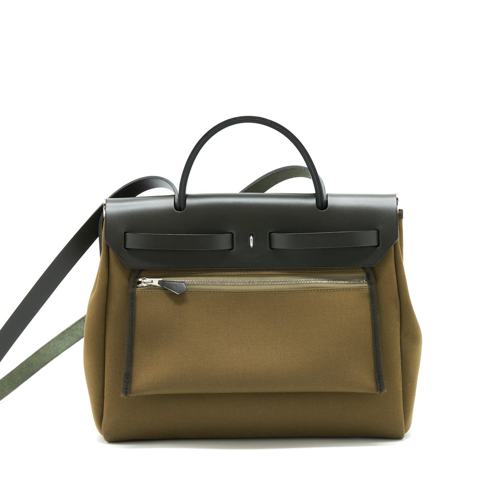 HERMES HERBAG 31 RETOURNE TOILE OFFICER VERT OLIVE/KHAKI SHW