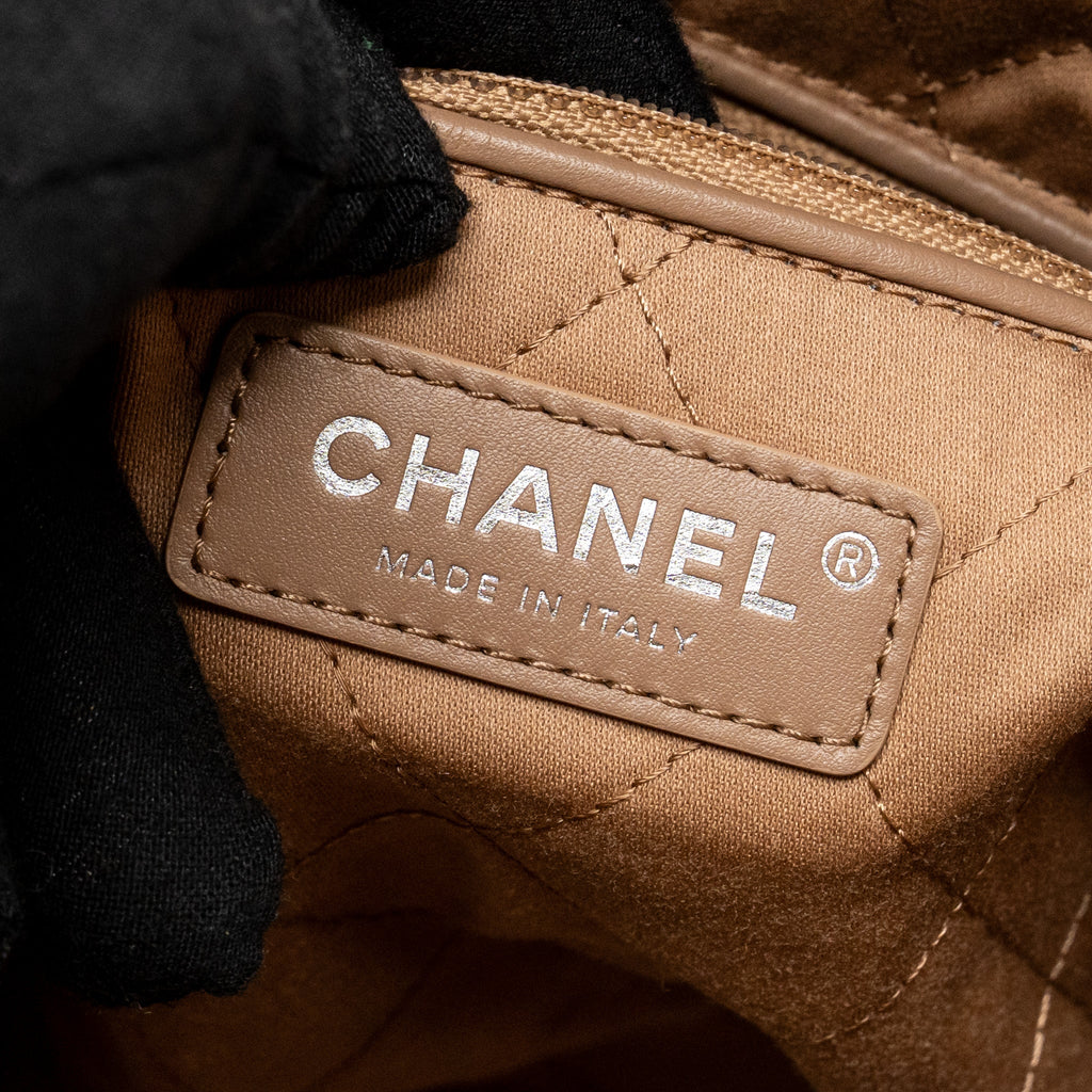 CHANEL LARGE 22 BAG SHINY CALFSKIN DARK BEIGE SHW (MICROCHIP)