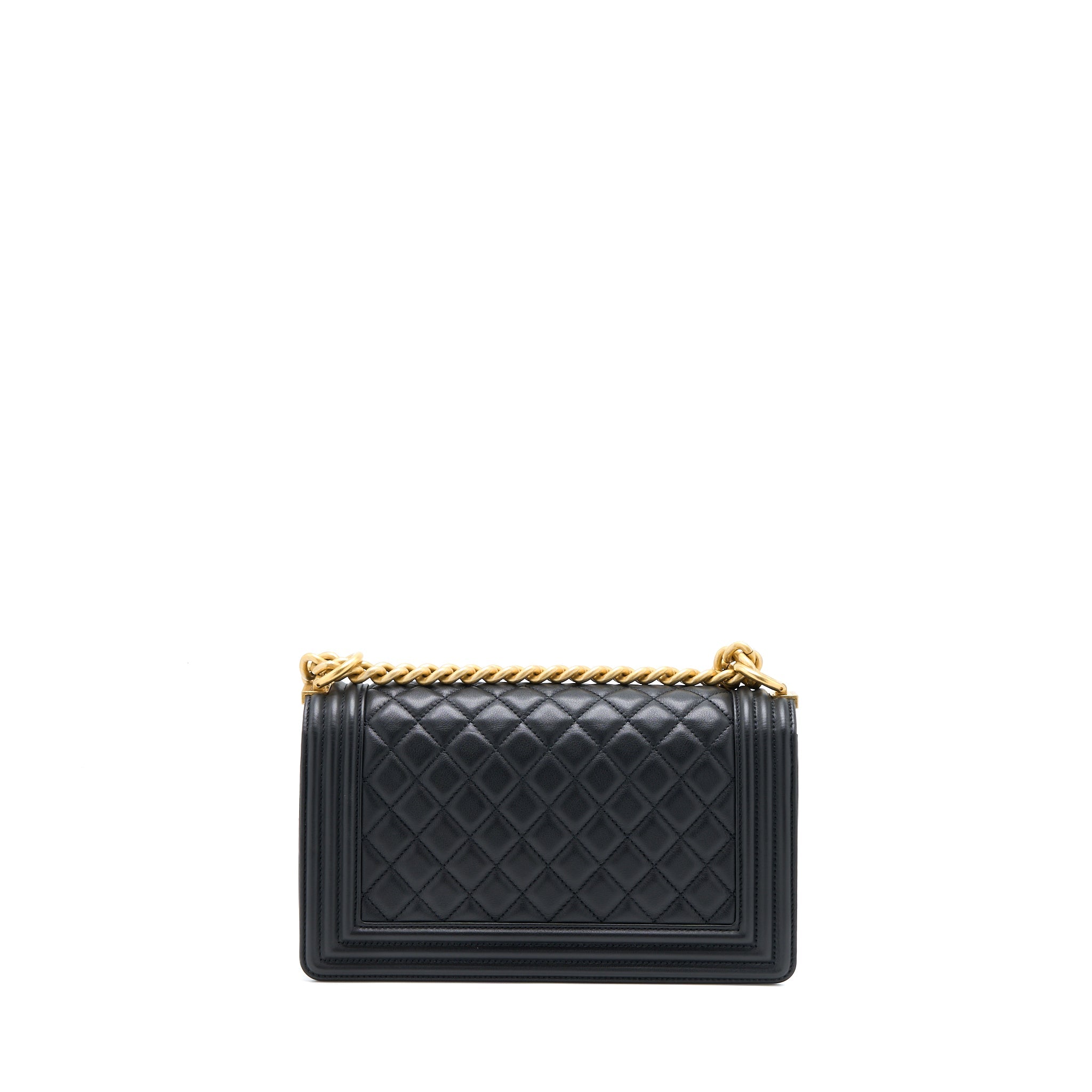 CHANEL MEDIUM BOY BAG LAMBSKIN BLACK BRUSHED GHW